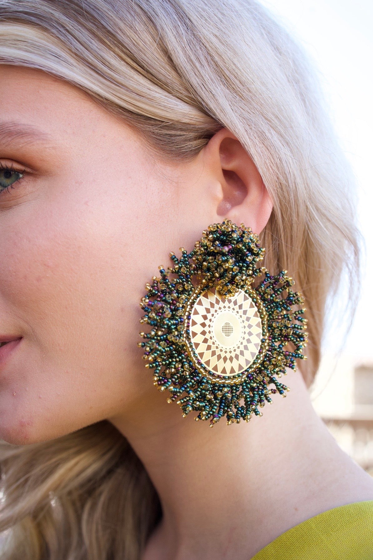Green Earrings with 24K gold-plated stainless steel, delicate beads, and coral-inspired detailing."