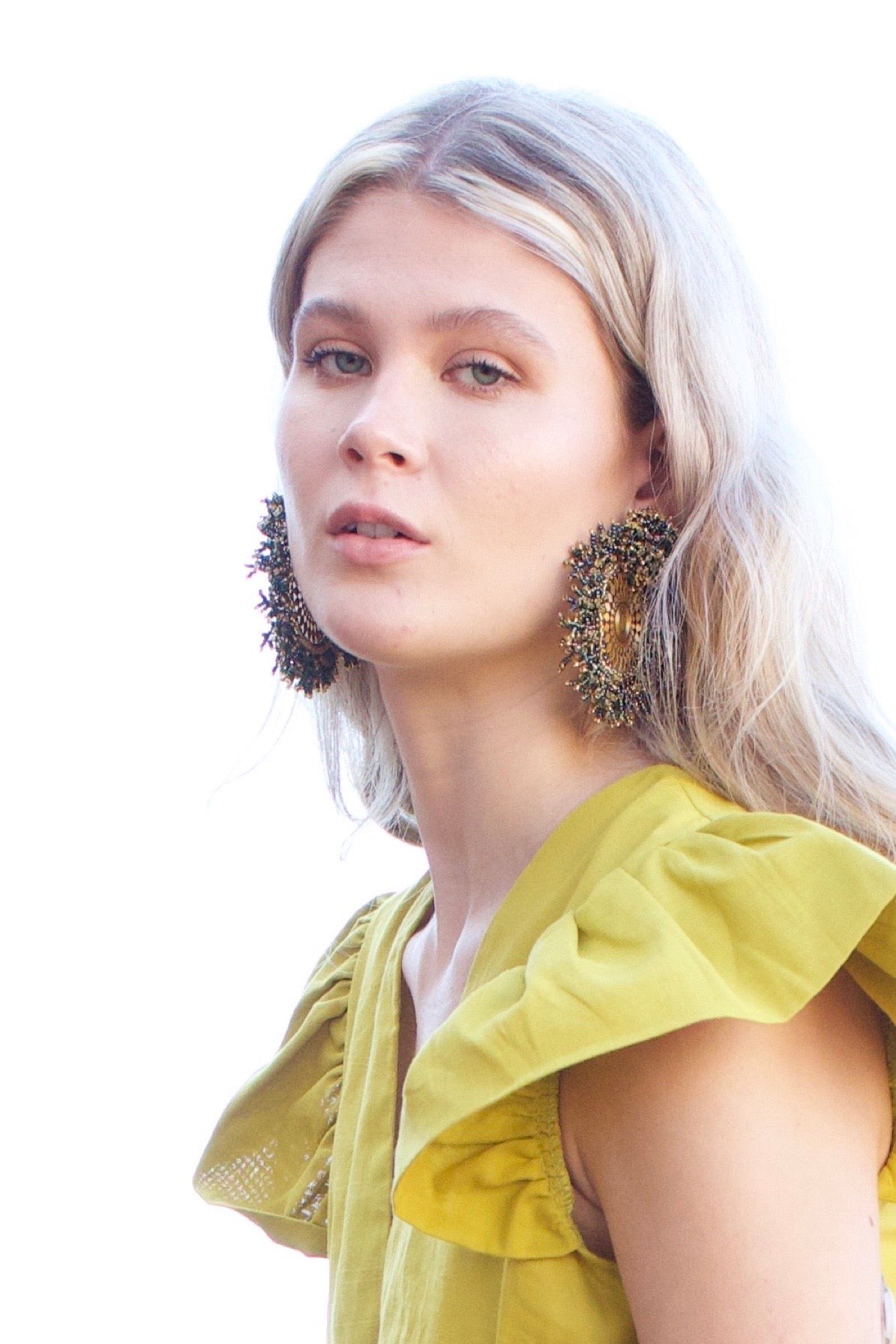 Green Earrings with 24K gold-plated stainless steel, delicate beads, and coral-inspired detailing.
