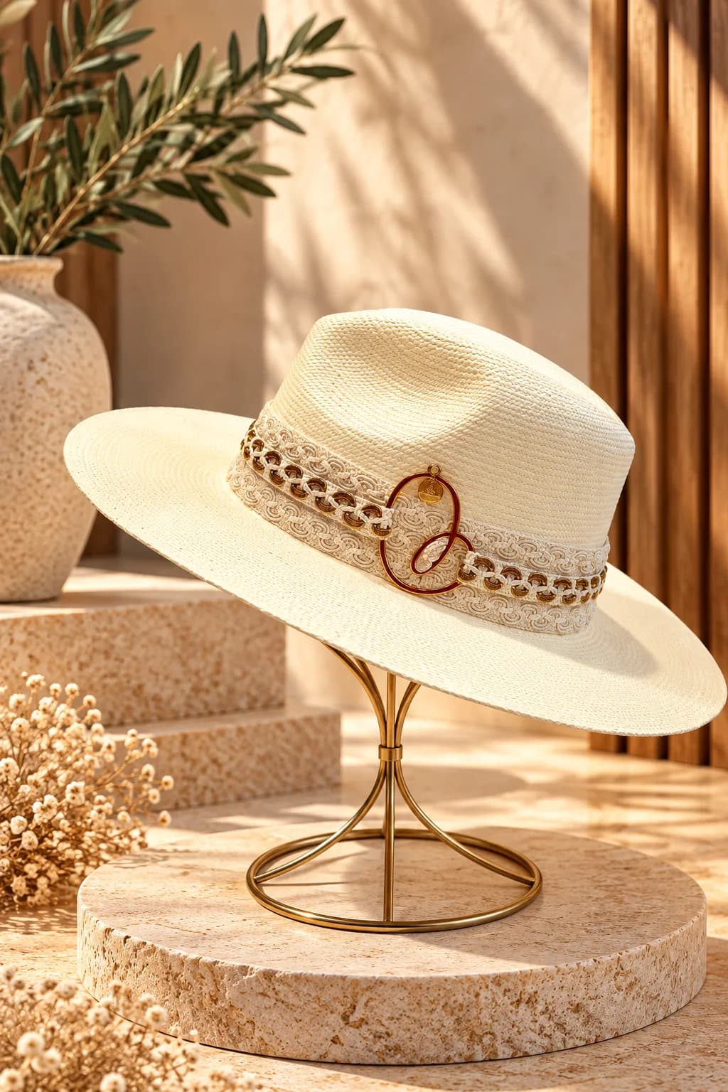 Cream Monogram Fedora — studio photo